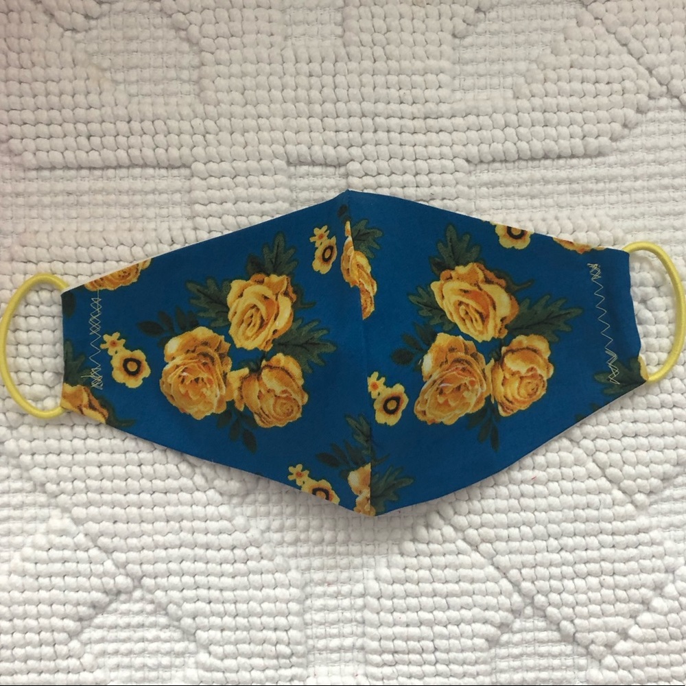 Blue With Roses 2 Layer Face Mask
